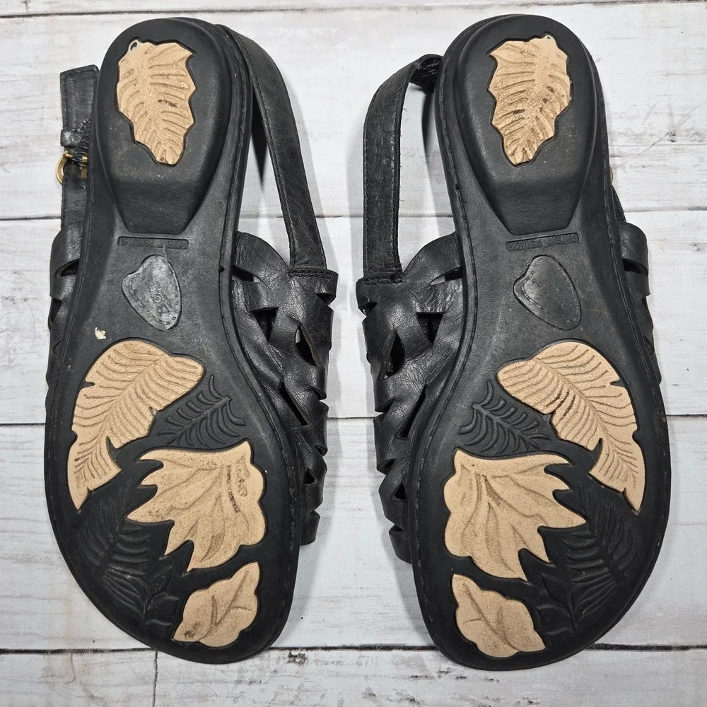 Born Slingback Flat Sandals Women 9M‎ Black Leather Cutout D20403 CQB14